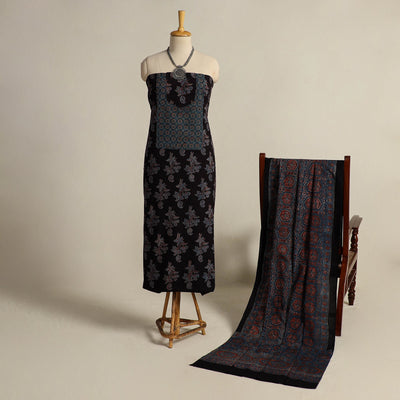  Black 2pc Block Print Natural Dyed Ajrakh Dress Material