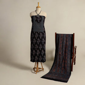  Black 2pc Block Print Natural Dyed Ajrakh Dress Material