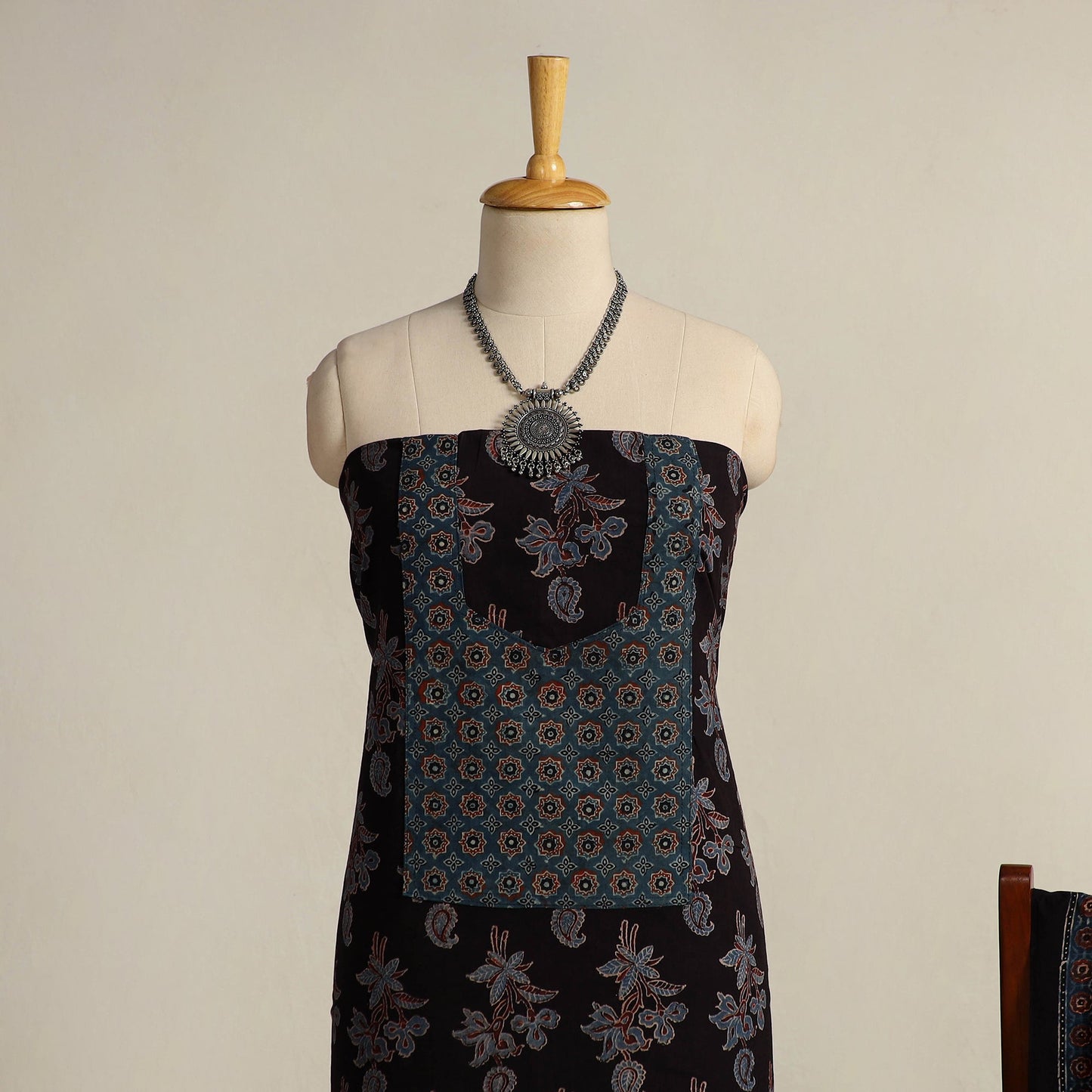  Black 2pc Block Print Natural Dyed Ajrakh Dress Material