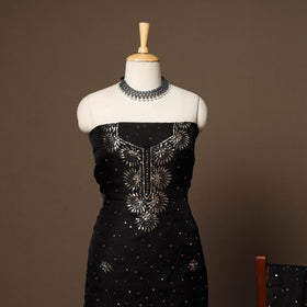 Black - 2pc organza silk unstitched mukaish handwork dress