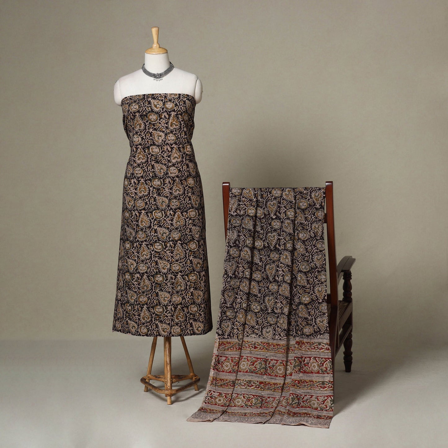 Black - 2pc pedana cotton unstitched kalamkari dress