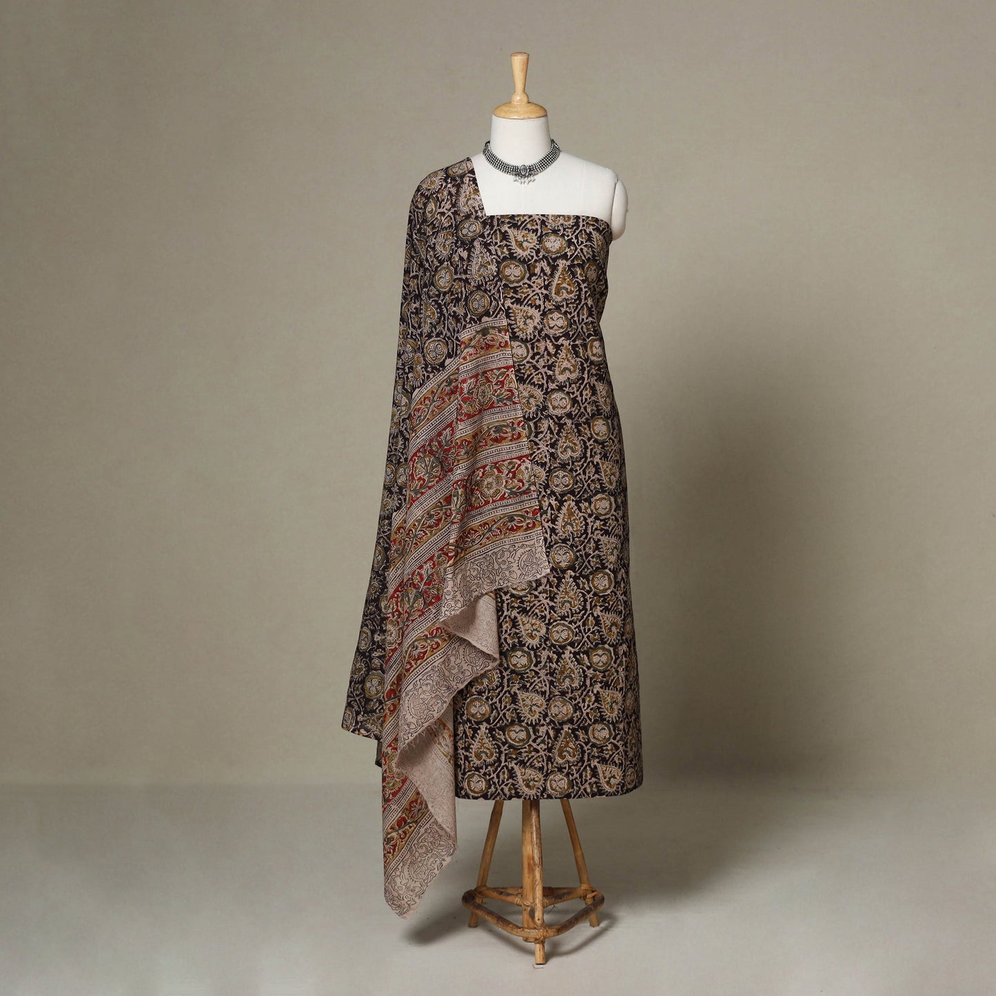 Black - 2pc pedana cotton unstitched kalamkari dress