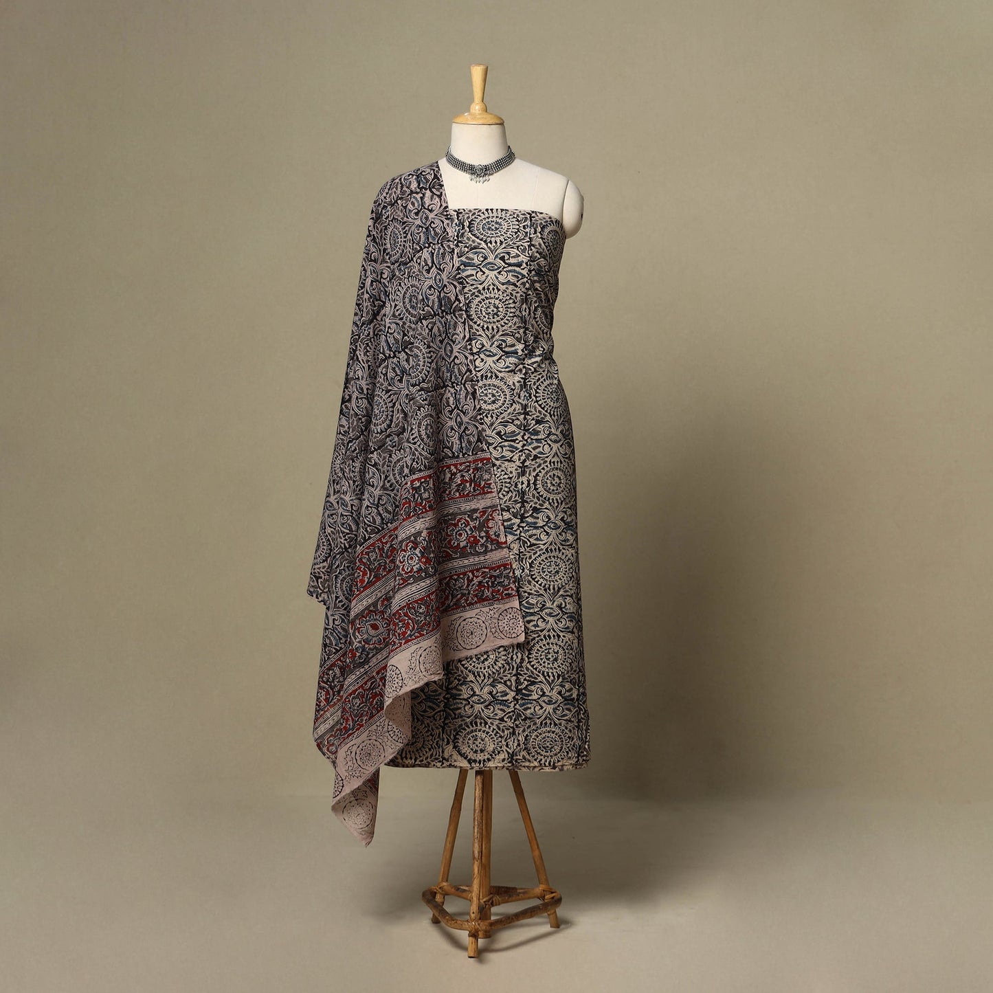 Black - 2pc pedana cotton unstitched kalamkari dress