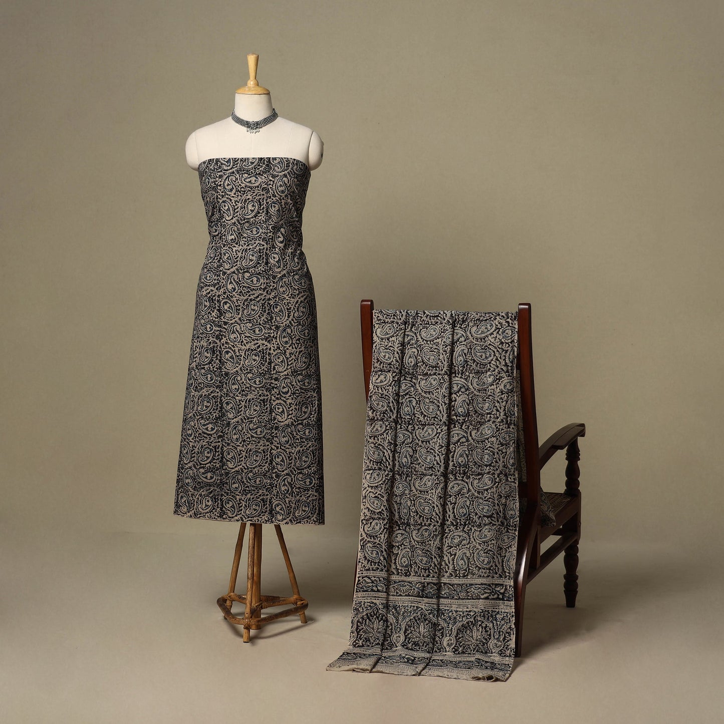 Black - 2pc pedana cotton unstitched kalamkari dress