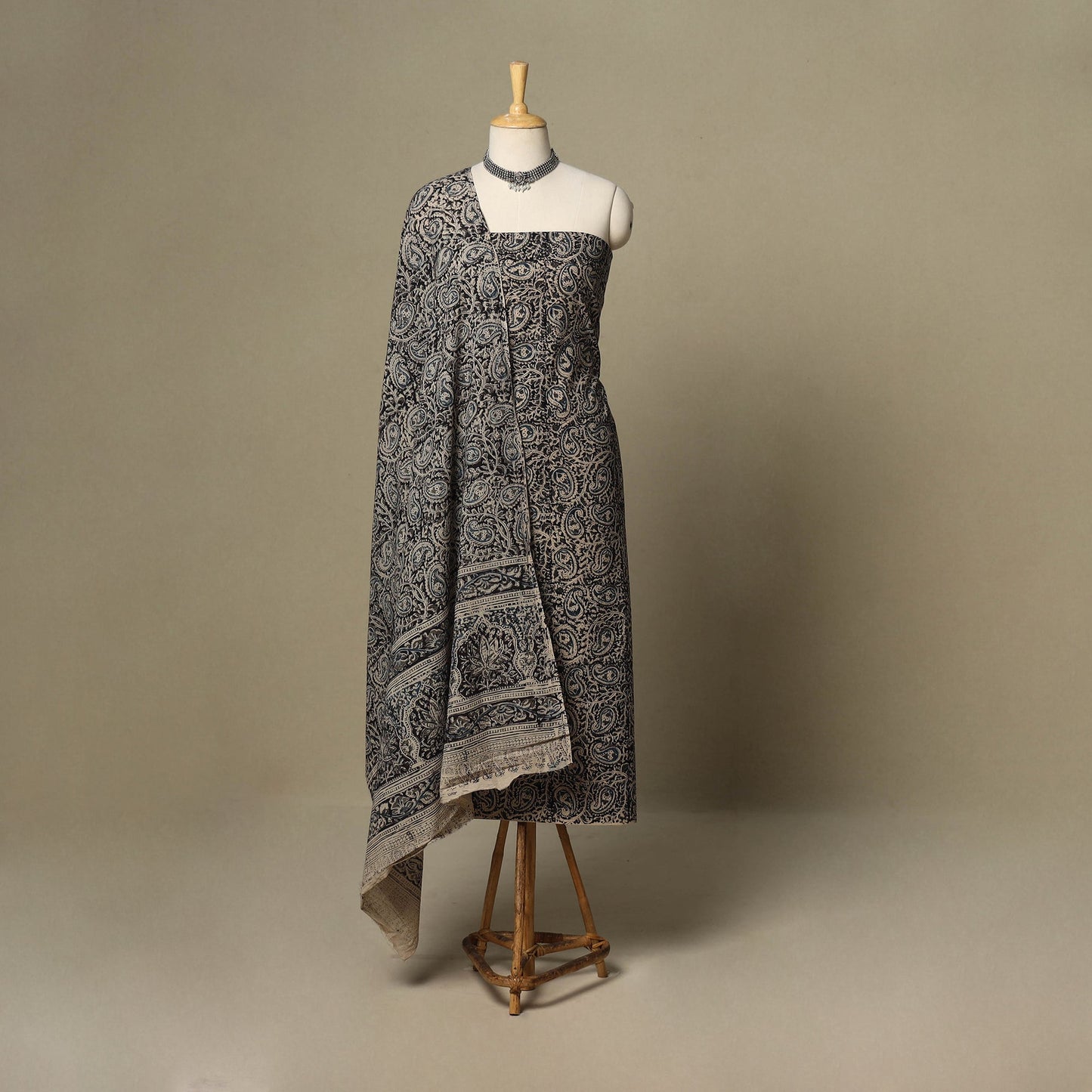 Black - 2pc pedana cotton unstitched kalamkari dress