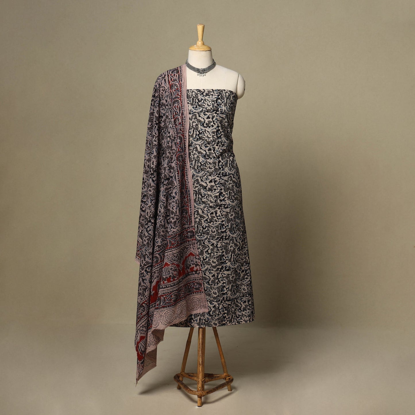 Black - 2pc pedana cotton unstitched kalamkari dress