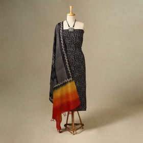 Black - 2pc tussar silk handloom unstitched dress material