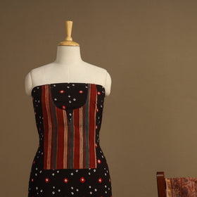 Black 2pc Unstitched Bandhani Dress Material with Jewellery Set