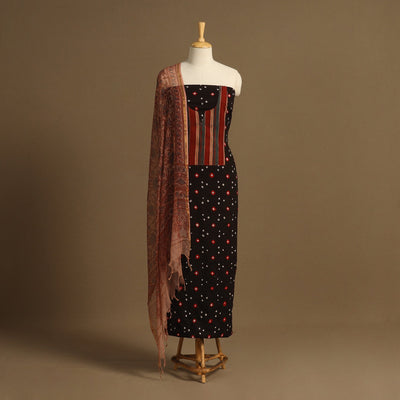 Black 2pc Unstitched Bandhani Dress Material with Jewellery Set