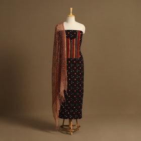 Black 2pc Unstitched Bandhani Dress Material with Jewellery Set