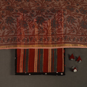 Black 2pc Unstitched Bandhani Dress Material with Jewellery Set