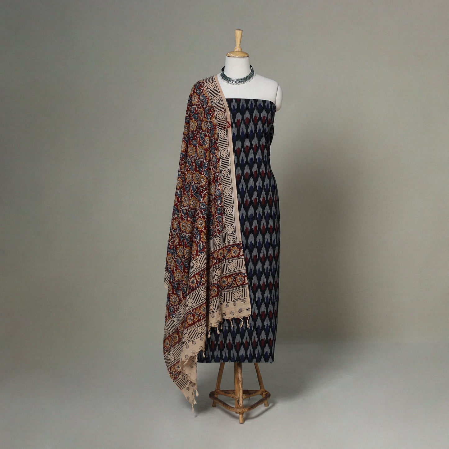 Black - 2pc unstitched cotton pochampally ikat dress