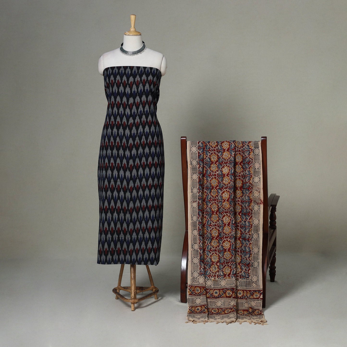 Black - 2pc unstitched cotton pochampally ikat dress