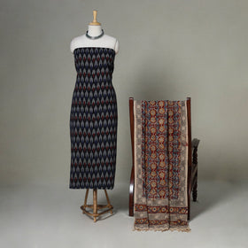 Black - 2pc unstitched cotton pochampally ikat dress