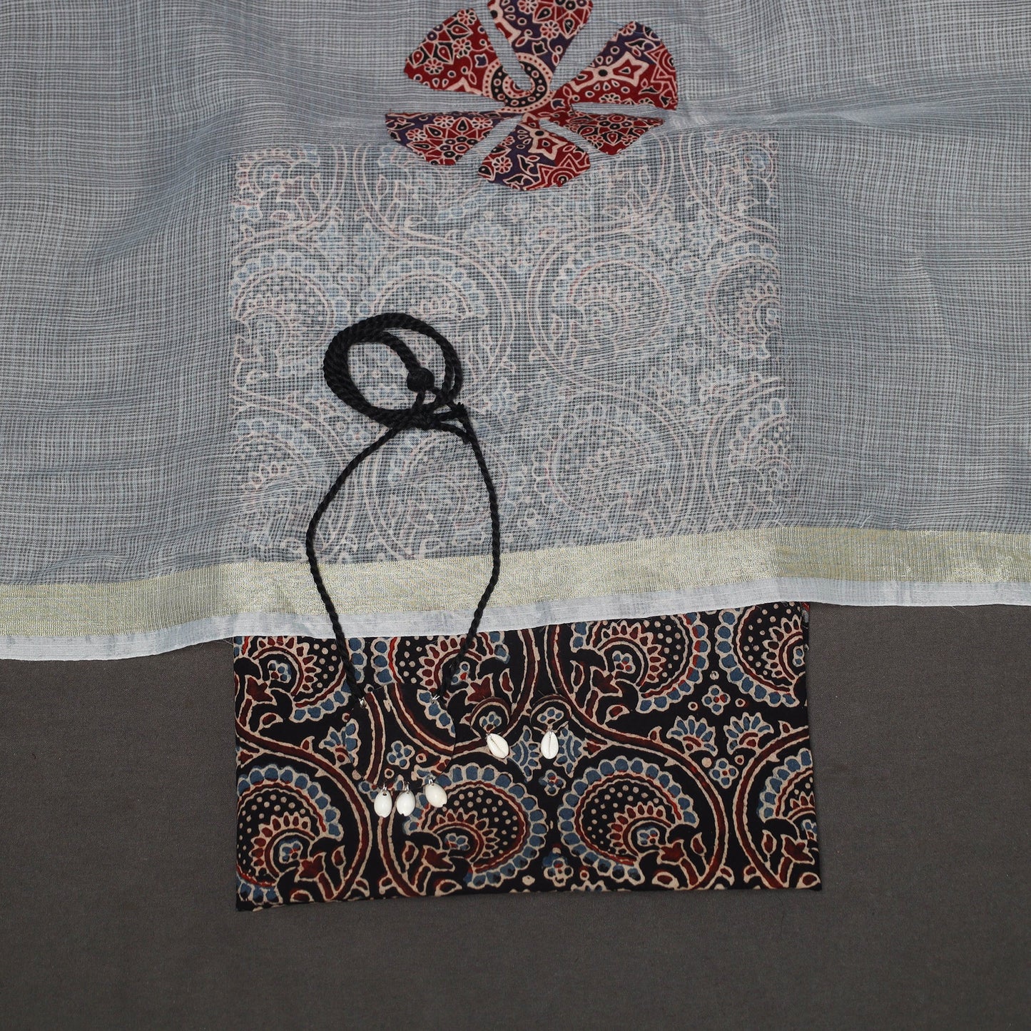 Black - 2pc unstitched dress material with jewellery set 02