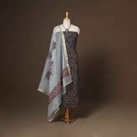 Black - 2pc unstitched dress material with jewellery set 02