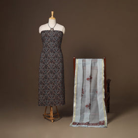 Black - 2pc unstitched dress material with jewellery set 02