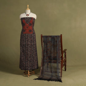 Black - 2pc unstitched dress material with jewellery set 15