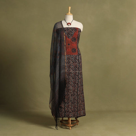 Black - 2pc unstitched dress material with jewellery set 15