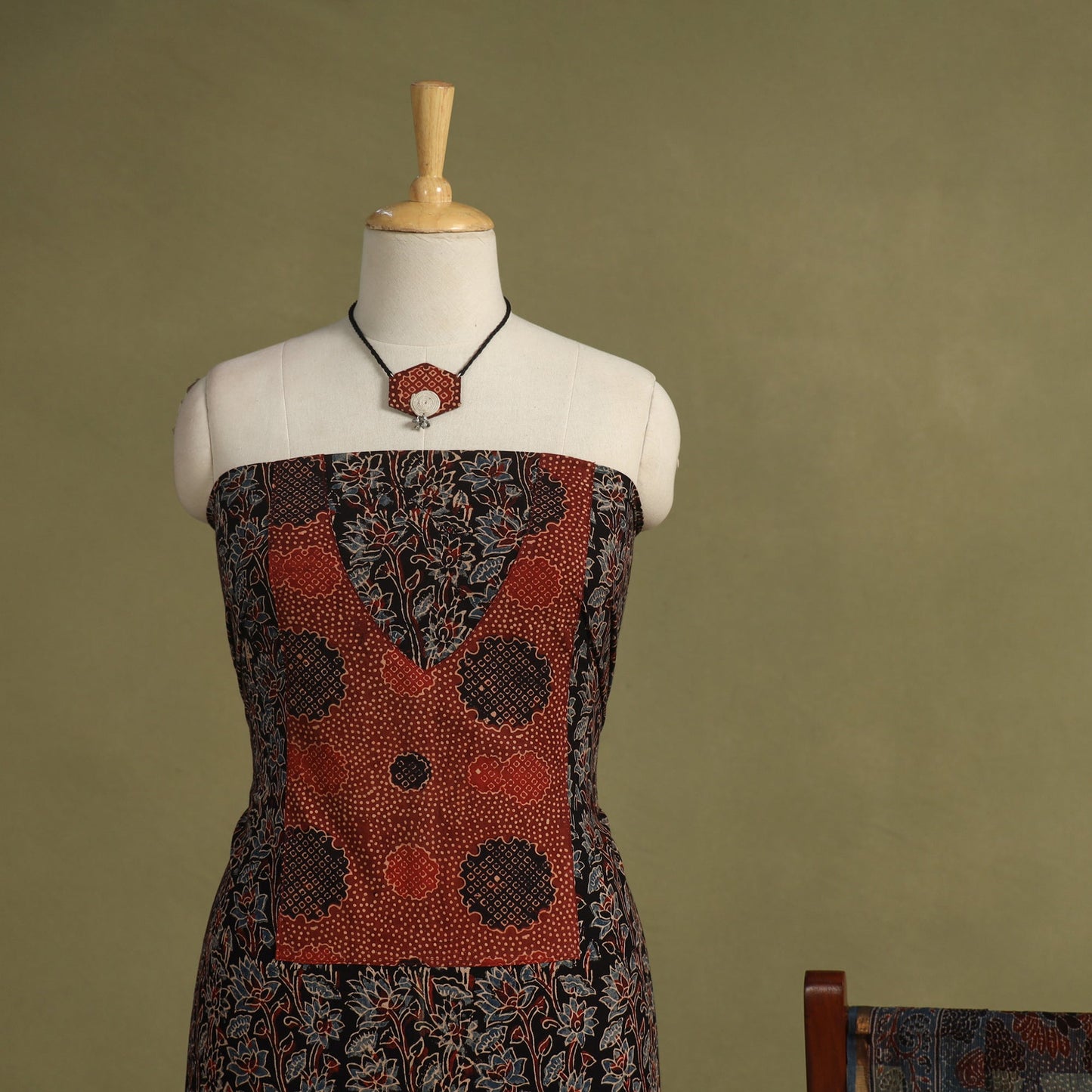 Black - 2pc unstitched dress material with jewellery set 15