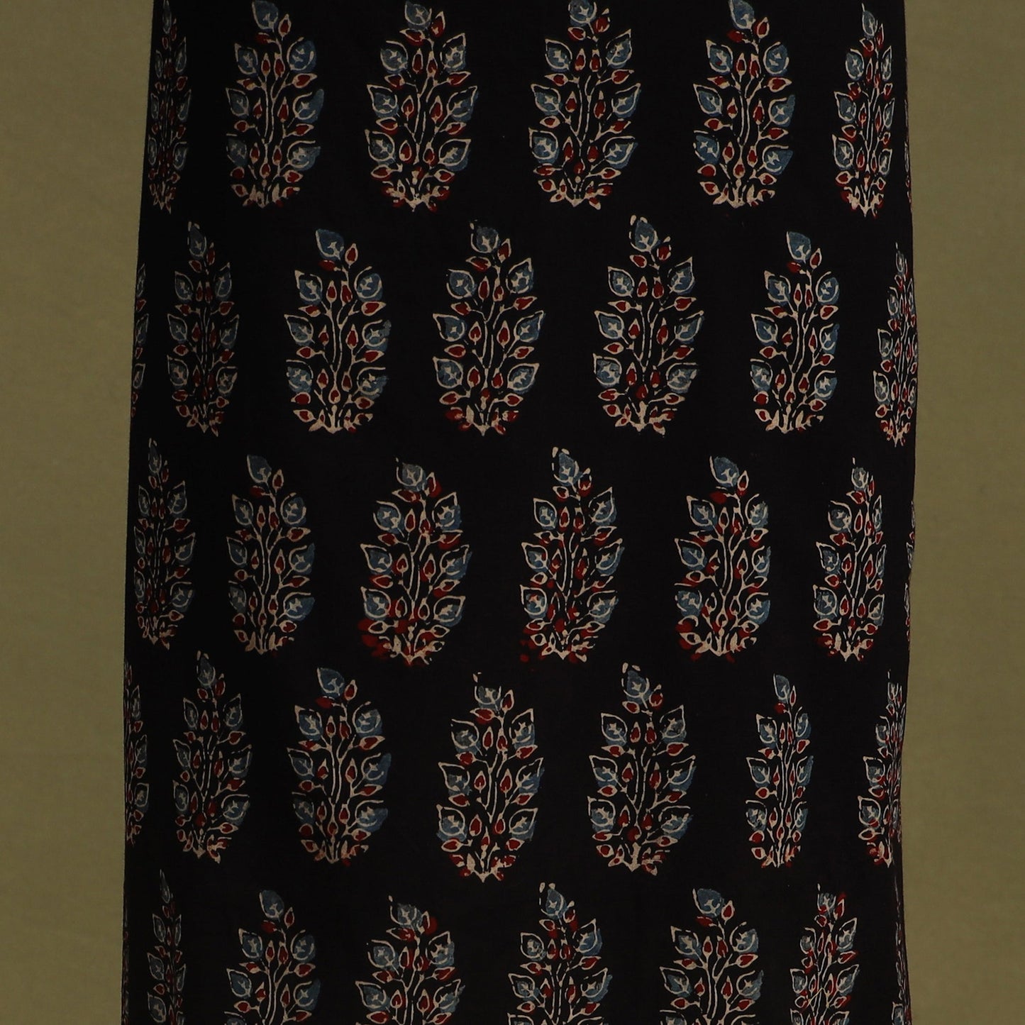 Black 2pc Unstitched Ajrakh Dress Material with Jewellery Set