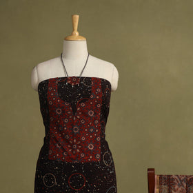 Black 2pc Unstitched Ajrakh Dress Material with Jewellery Set