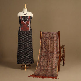 Black - 2pc unstitched dress material with jewellery set 21