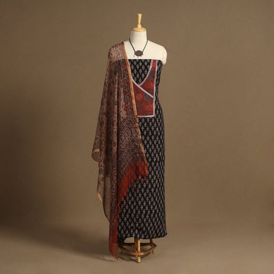 Black - 2pc unstitched dress material with jewellery set 21