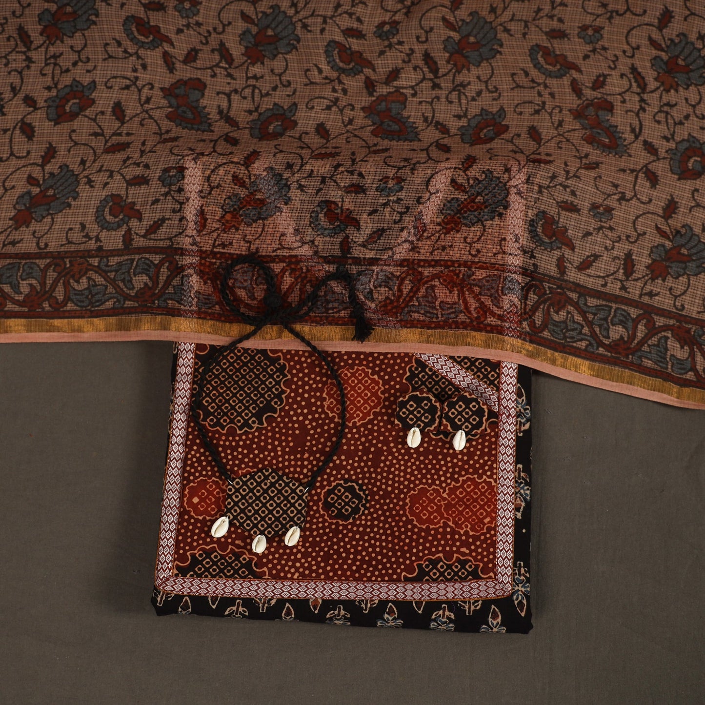 Black - 2pc unstitched dress material with jewellery set 21