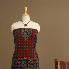 Black 2pc Unstitched Ajrakh Dress Material with Jewellery Set