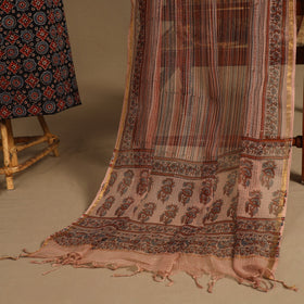 Black 2pc Unstitched Ajrakh Dress Material with Jewellery Set