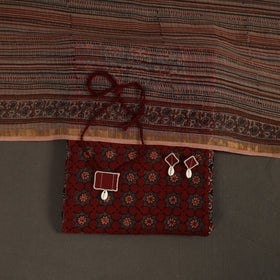 Black 2pc Unstitched Ajrakh Dress Material with Jewellery Set