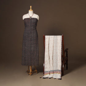 Black - 2pc unstitched dress material with jewellery set 32