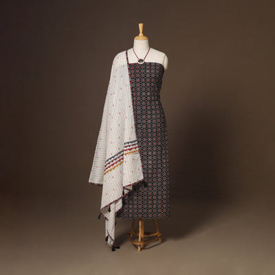 Black - 2pc unstitched dress material with jewellery set 32