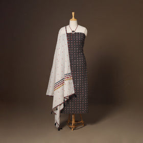 Black - 2pc unstitched dress material with jewellery set 32