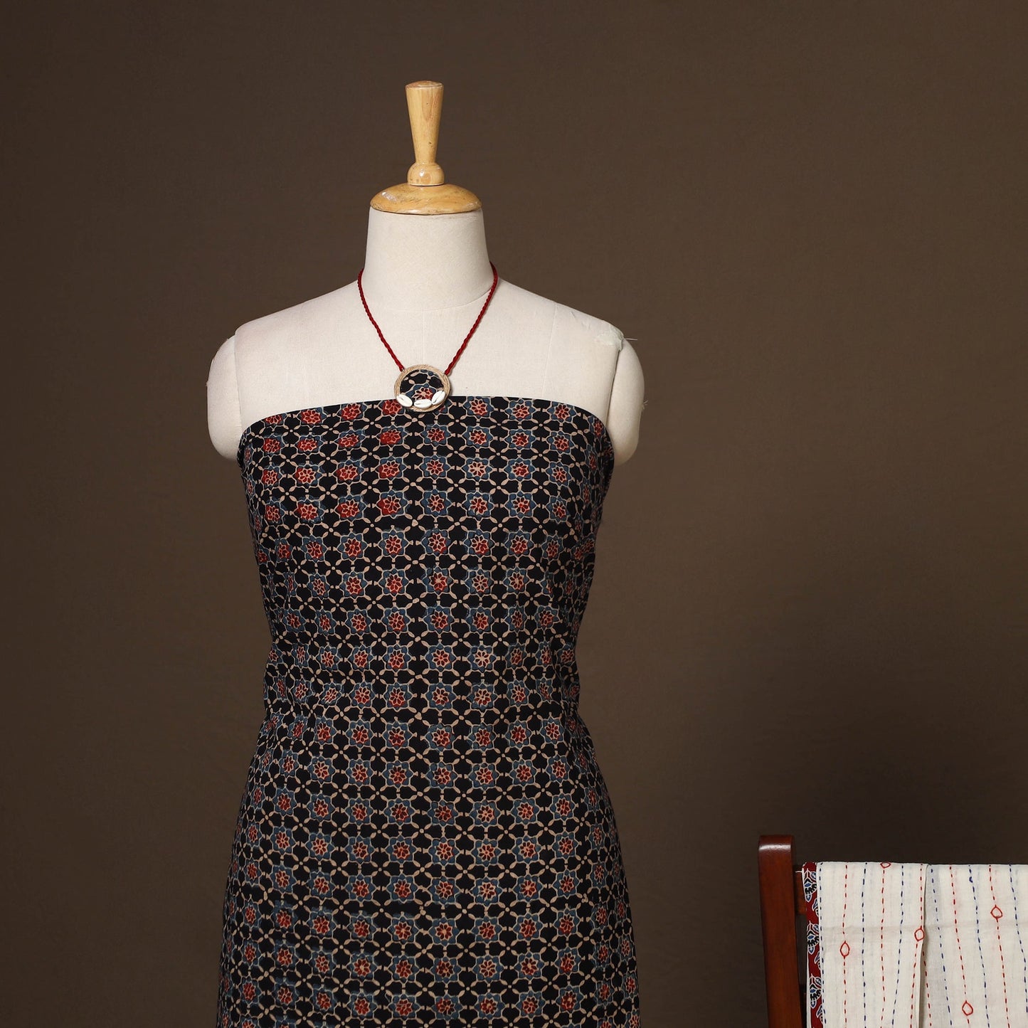 Black - 2pc unstitched dress material with jewellery set 32