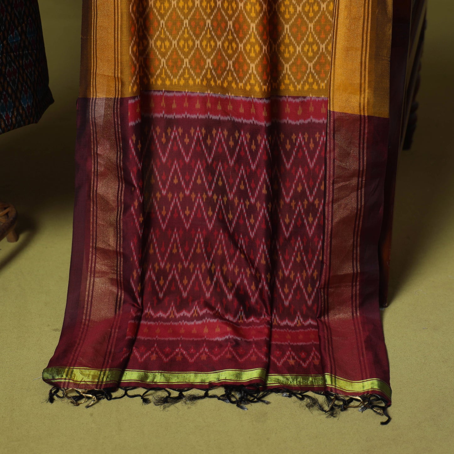 Black - 2pc unstitched handloom sico pochampally ikat dress