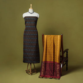 Black - 2pc unstitched handloom sico pochampally ikat dress