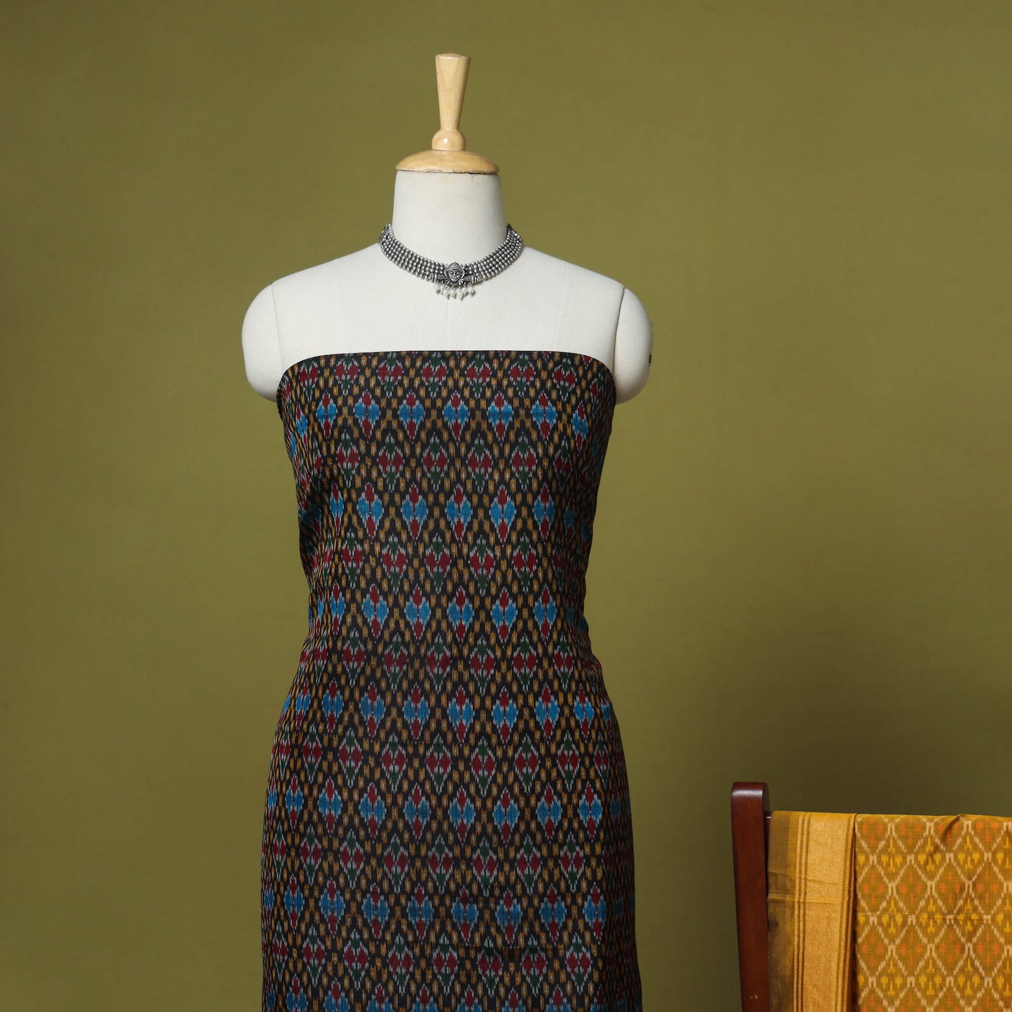 Black - 2pc unstitched handloom sico pochampally ikat dress