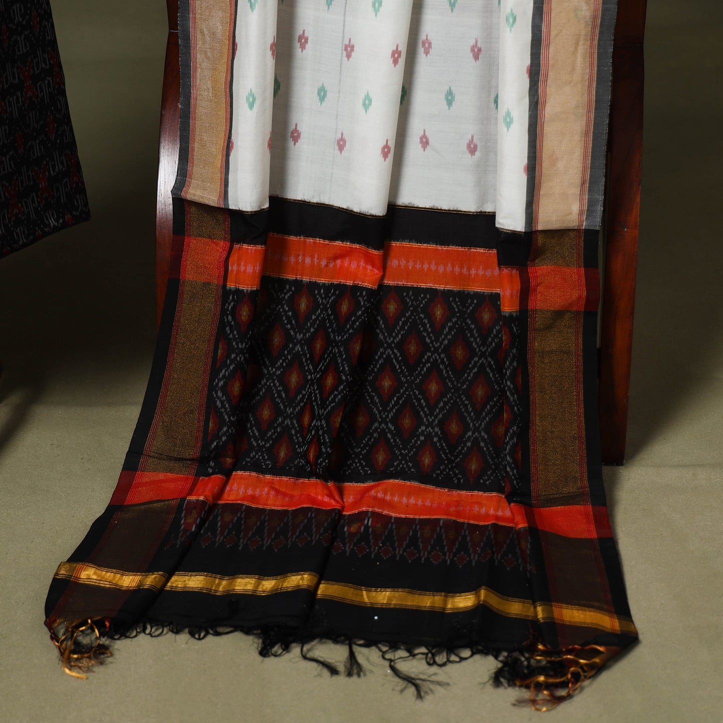 Black - 2pc unstitched handloom sico pochampally ikat dress