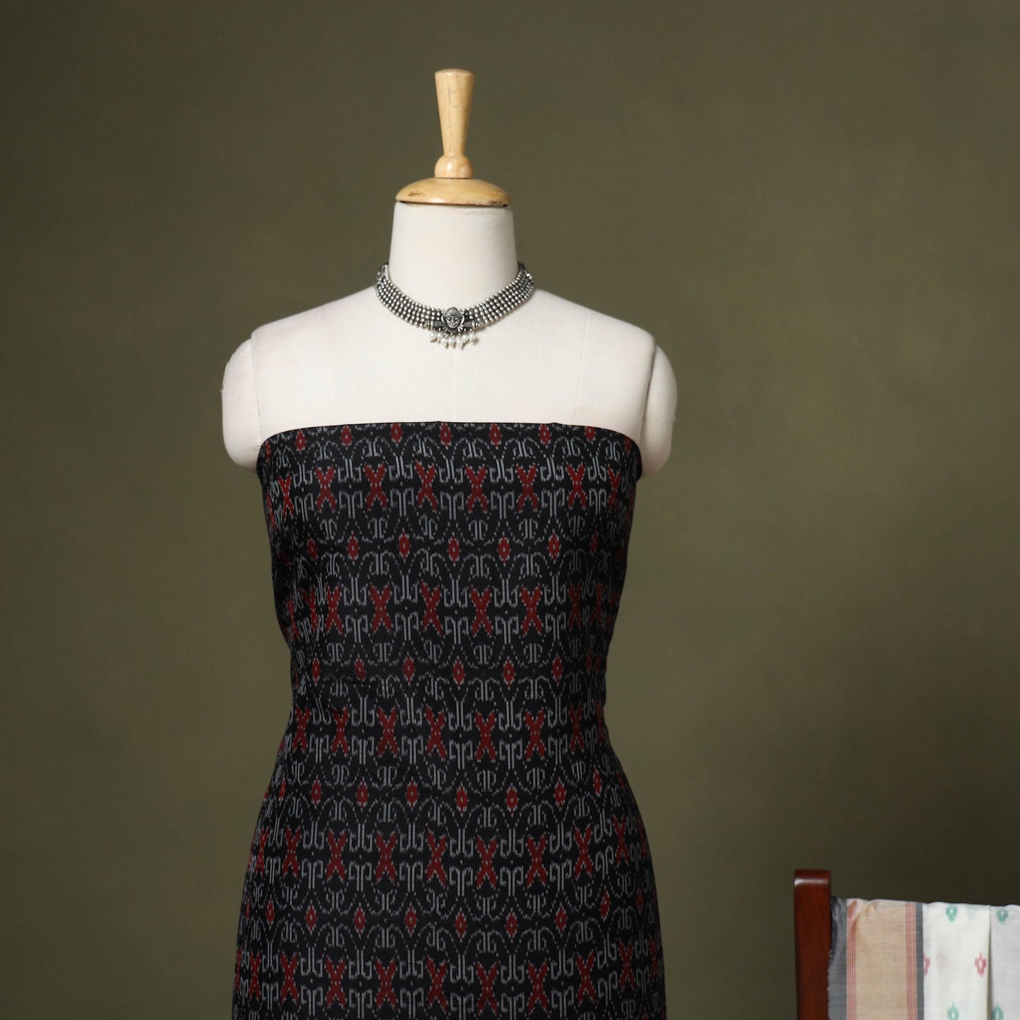 Black - 2pc unstitched handloom sico pochampally ikat dress