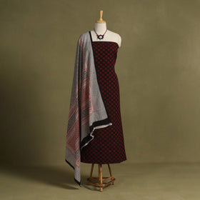 Black 2pc Unstitched Jacquard Dress Material with Jewellery Set