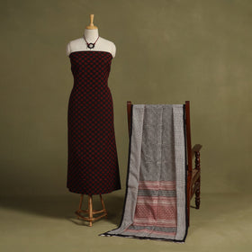 Black 2pc Unstitched Jacquard Dress Material with Jewellery Set