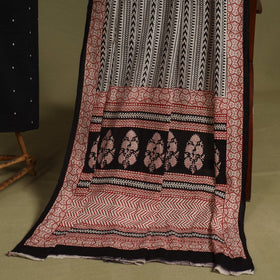 Black 2pc Unstitched Jacquard Dress Material with Jewellery Set