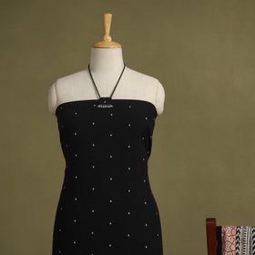 Black 2pc Unstitched Jacquard Dress Material with Jewellery Set