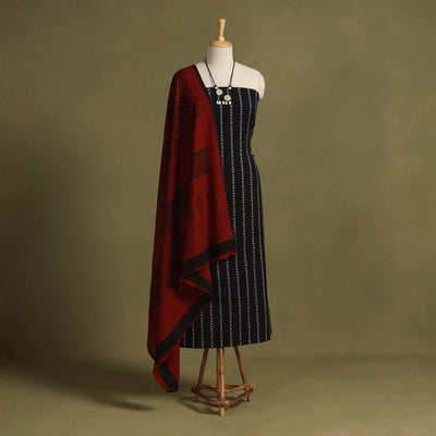 Black 2pc Unstitched Jacquard Dress Material with Jewellery Set