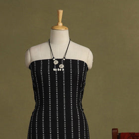 Black 2pc Unstitched Jacquard Dress Material with Jewellery Set