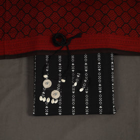 Black 2pc Unstitched Jacquard Dress Material with Jewellery Set