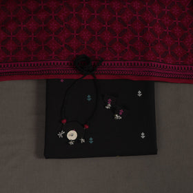 Black 2pc Unstitched Jacquard Dress Material with Jewellery Set