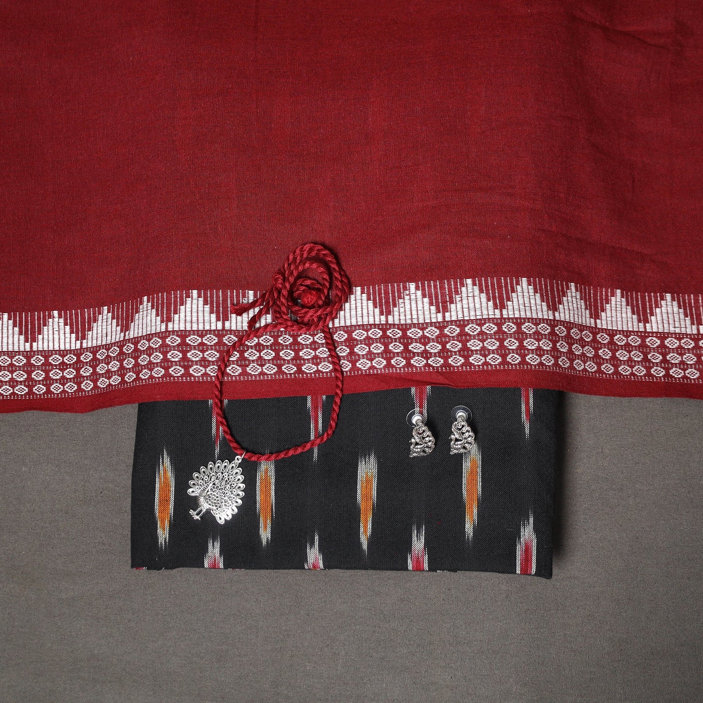 Black - 2pc unstitched pochampally double ikat dress